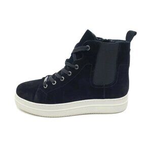 J/Slides NYC High Top Platform Sneakers Black Suede Side Zip Womens Size US 9